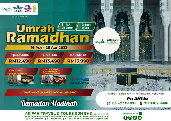 UMRAH RAMADHAN - 12 HARI 10 MALAM 02 Jan ~ 12 Jan  2024